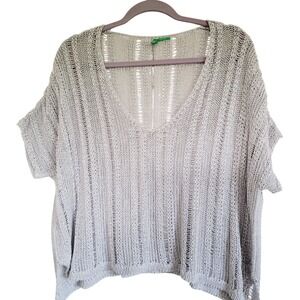 United Colors of Benetton Women's Sweater‎ Size M Metallic Silver Oversize Slub